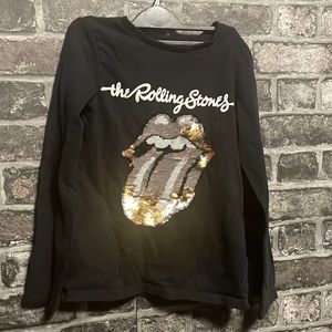 Girls long sleeve Rolling Stones Tee with gold sequin logo